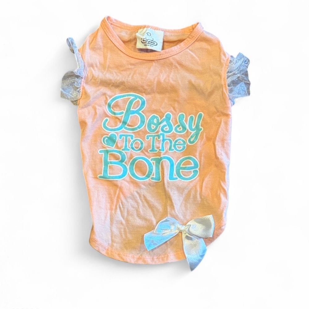Top Paw “Bossy To The Bone” Ruffle Dog Shirt Peach XS